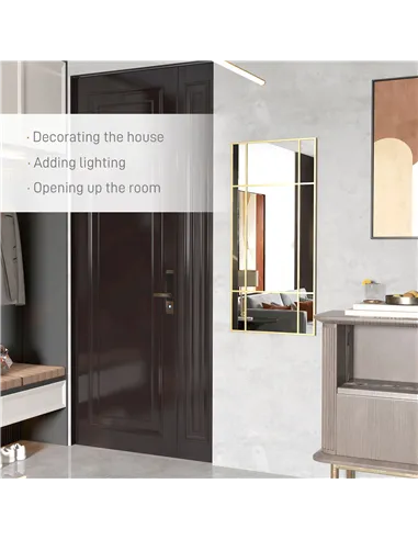 HOMCOM Decorative Grid Wall Mirror, with Back Hooks - Gold Tone