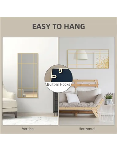 HOMCOM Decorative Grid Wall Mirror, with Back Hooks - Gold Tone