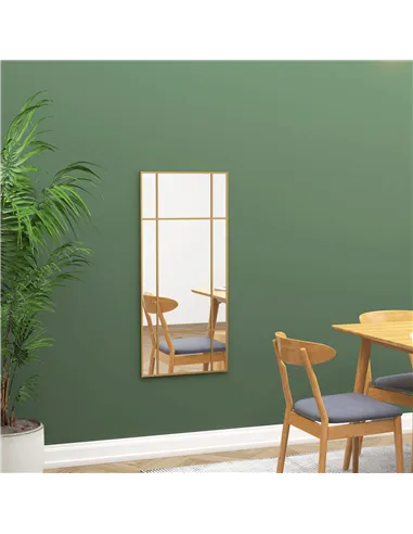 HOMCOM Decorative Grid Wall Mirror, with Back Hooks - Gold Tone