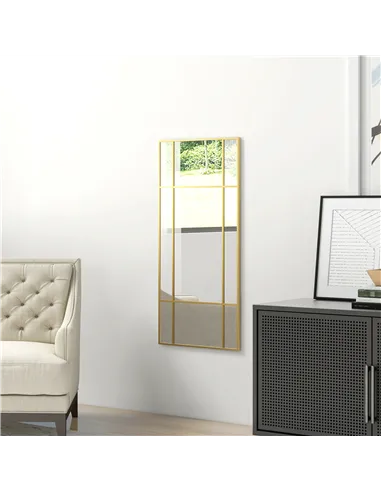 HOMCOM Decorative Grid Wall Mirror, with Back Hooks - Gold Tone