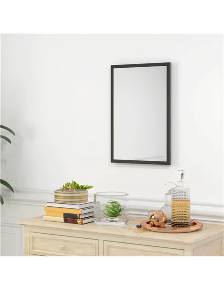 HOMCOM Wall Bathroom Mirror, 60 x 40 cm Wall-Mounted Mirror for Living Room, Bedroom, Hallway, Black