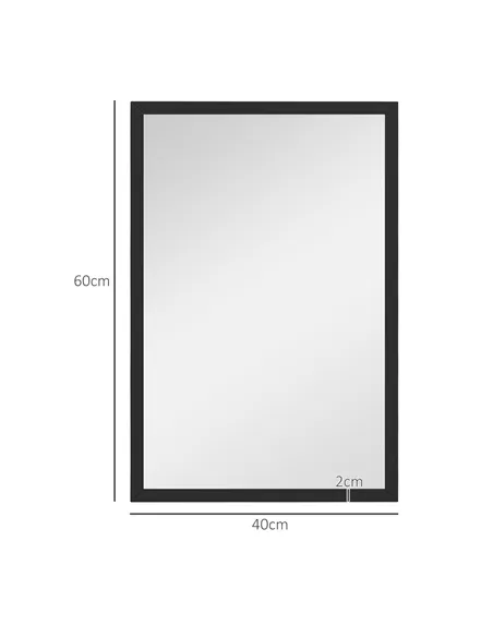 HOMCOM Wall Bathroom Mirror, 60 x 40 cm Wall-Mounted Mirror for Living Room, Bedroom, Hallway, Black