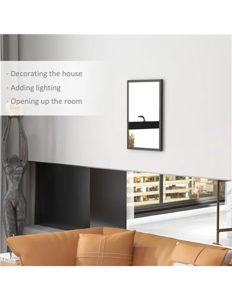 HOMCOM Wall Bathroom Mirror, 60 x 40 cm Wall-Mounted Mirror for Living Room, Bedroom, Hallway, Black