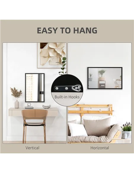 HOMCOM Wall Bathroom Mirror, 60 x 40 cm Wall-Mounted Mirror for Living Room, Bedroom, Hallway, Black