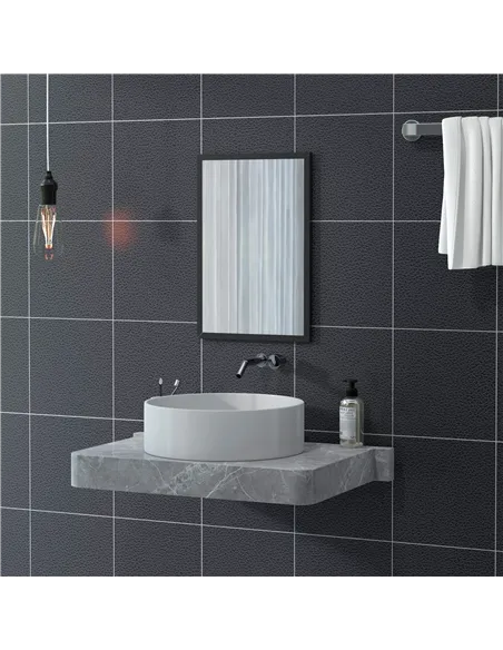 HOMCOM Wall Bathroom Mirror, 60 x 40 cm Wall-Mounted Mirror for Living Room, Bedroom, Hallway, Black