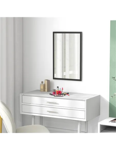 HOMCOM Wall Bathroom Mirror, 60 x 40 cm Wall-Mounted Mirror for Living Room, Bedroom, Hallway, Black