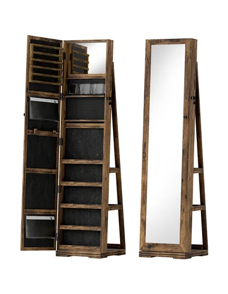 HOMCOM 360° Swivel Jewellery Cabinet, Free Standing Full Length Mirror with Storage, Lockable Jewellery Organiser with Built-in 