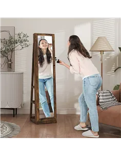HOMCOM 360° Swivel Jewellery Cabinet, Free Standing Full Length Mirror with Storage, Lockable Jewellery Organiser with Built-in  2