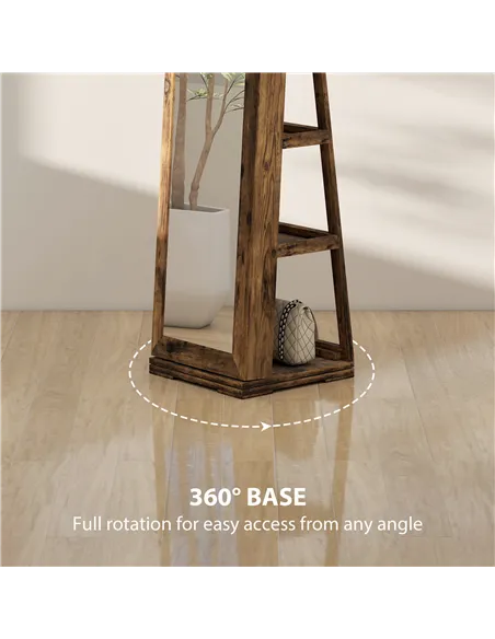 HOMCOM 360° Swivel Jewellery Cabinet, Free Standing Full Length Mirror with Storage, Lockable Jewellery Organiser with Built-in 