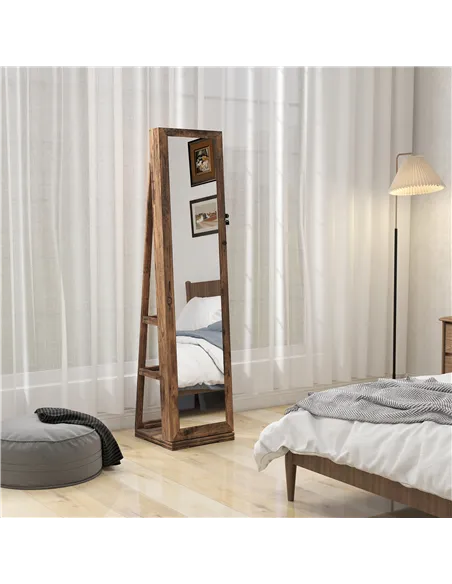 HOMCOM 360° Swivel Jewellery Cabinet, Free Standing Full Length Mirror with Storage, Lockable Jewellery Organiser with Built-in 