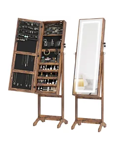 HOMCOM Jewellery Cabinet with LED Light, Lockable Jewellery Organiser with Full-Length Mirror for Bedroom Dressing Room, Rustic 