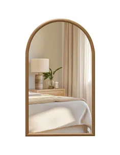 HOMCOM 110 x 65cm Wooden Arched Mirror - Natural Finish