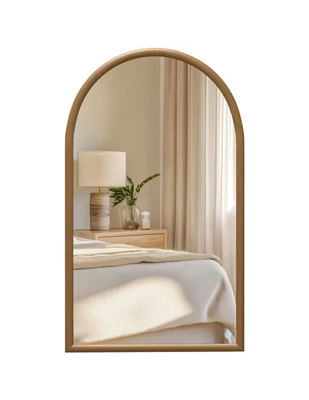 HOMCOM 110 x 65cm Wooden Arched Mirror - Natural Finish