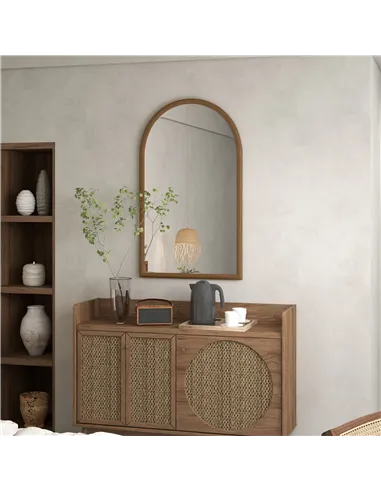 HOMCOM 110 x 65cm Wooden Arched Mirror - Natural Finish