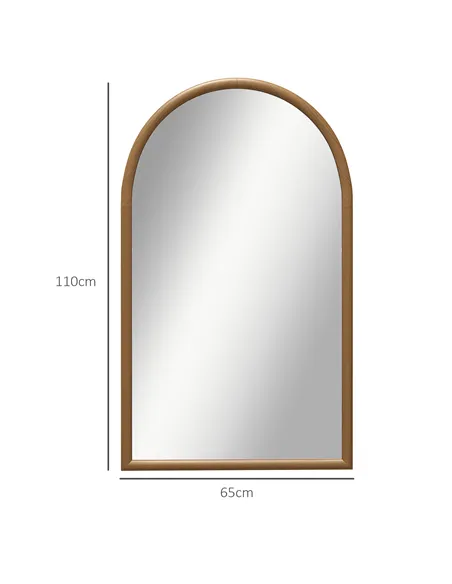 HOMCOM 110 x 65cm Wooden Arched Mirror - Natural Finish