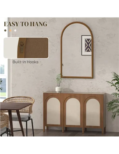 HOMCOM 110 x 65cm Wooden Arched Mirror - Natural Finish