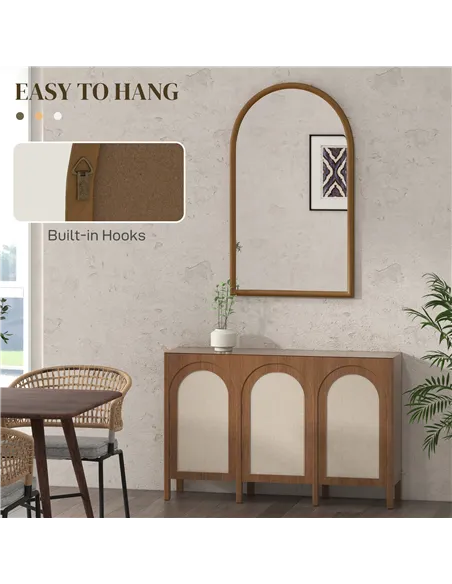 HOMCOM 110 x 65cm Wooden Arched Mirror - Natural Finish