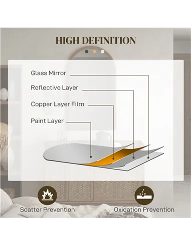 HOMCOM 110 x 65cm Wooden Arched Mirror - Natural Finish