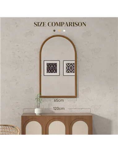 HOMCOM 110 x 65cm Wooden Arched Mirror - Natural Finish