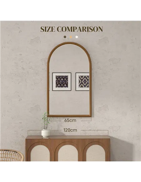 HOMCOM 110 x 65cm Wooden Arched Mirror - Natural Finish