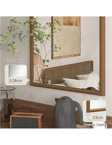 HOMCOM 110 x 65cm Wooden Arched Mirror - Natural Finish