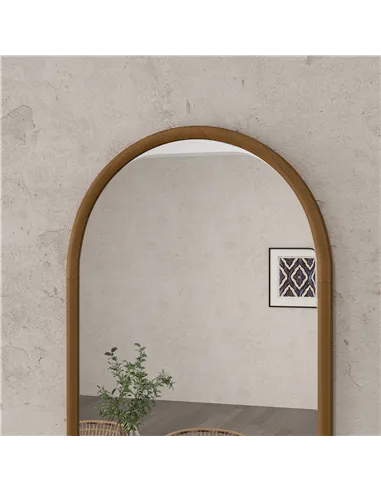 HOMCOM 110 x 65cm Wooden Arched Mirror - Natural Finish