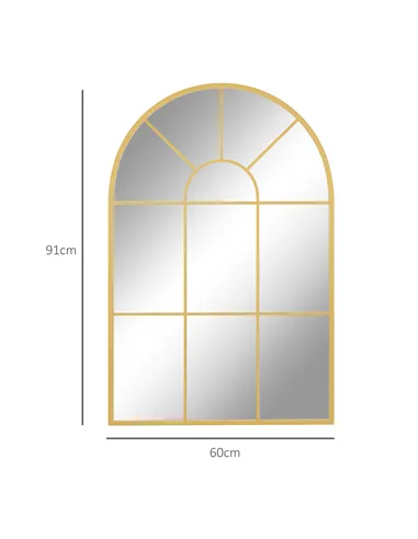 HOMCOM Modern Arched Wall Mirror, 91 x 60 cm Window Mirrors for Living Room, Bedroom, Gold Tone