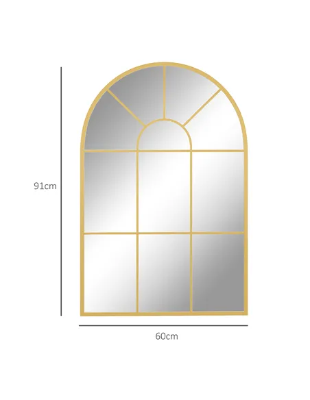 HOMCOM Modern Arched Wall Mirror, 91 x 60 cm Window Mirrors for Living Room, Bedroom, Gold Tone