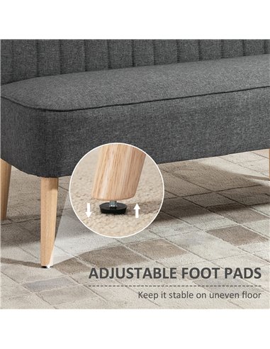 HOMCOM Modern Double Seat Sofa Loveseat Couch 2 Seater Compact Sofa Padded Linen Wood Leg Grey