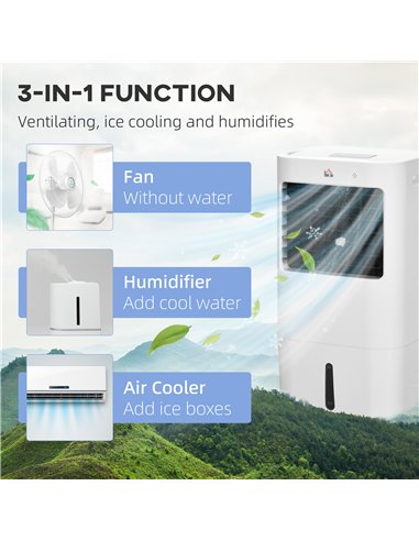 HOMCOM Air Cooler, Mobile Cooling Fan Humidifier Air Conditioner with 15L Water Tank, Oscillation, Remote, Timer, 32x37x74cm