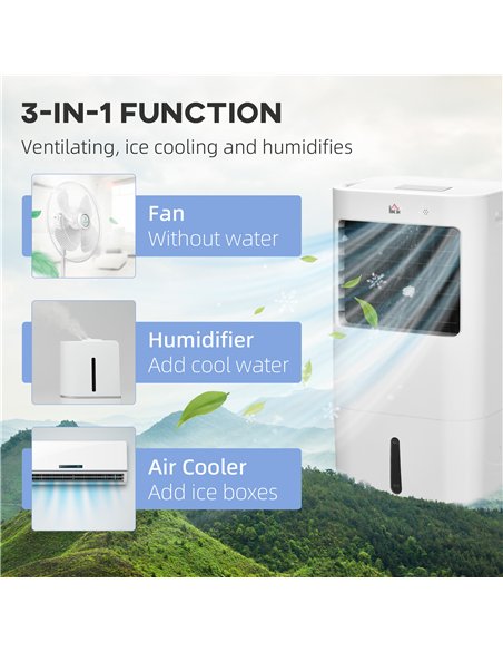 HOMCOM Air Cooler, Mobile Cooling Fan Humidifier Air Conditioner with 15L Water Tank, Oscillation, Remote, Timer, 32x37x74cm