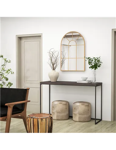 HOMCOM Modern Arched Wall Mirror, 91 x 60 cm Window Mirrors for Living Room, Bedroom, Gold Tone