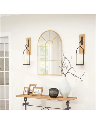 HOMCOM Modern Arched Wall Mirror, 91 x 60 cm Window Mirrors for Living Room, Bedroom, Gold Tone