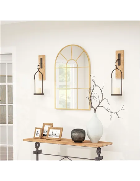 HOMCOM Modern Arched Wall Mirror, 91 x 60 cm Window Mirrors for Living Room, Bedroom, Gold Tone
