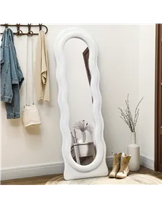 HOMCOM Wavy Velvet-Feel Full Length Mirror - White