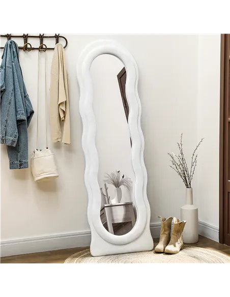 HOMCOM Wavy Velvet-Feel Full Length Mirror - White