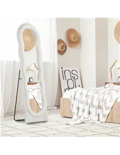 HOMCOM Wavy Velvet-Feel Full Length Mirror - White 2