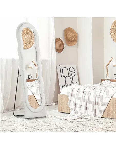 HOMCOM Wavy Velvet-Feel Full Length Mirror - White