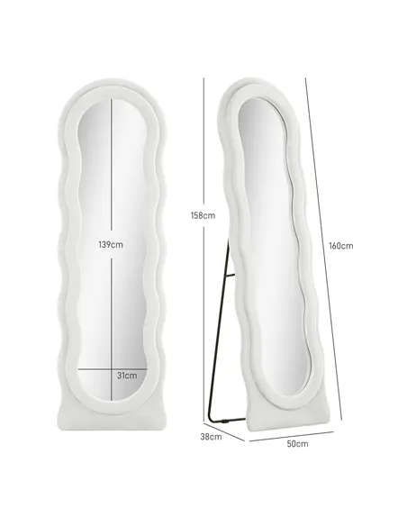 HOMCOM Wavy Velvet-Feel Full Length Mirror - White