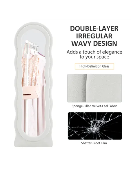 HOMCOM Wavy Velvet-Feel Full Length Mirror - White