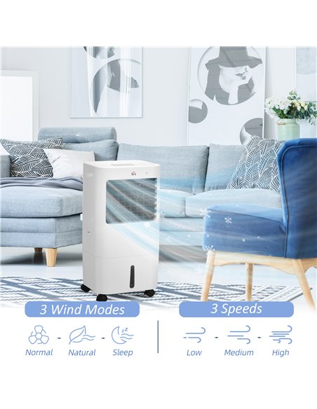 HOMCOM Air Cooler, Mobile Cooling Fan Humidifier Air Conditioner with 15L Water Tank, Oscillation, Remote, Timer, 32x37x74cm