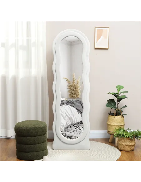 HOMCOM Wavy Velvet-Feel Full Length Mirror - White