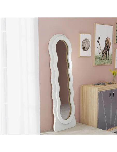 HOMCOM Wavy Velvet-Feel Full Length Mirror - White