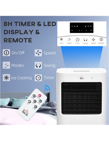 HOMCOM Air Cooler, Mobile Cooling Fan Humidifier Air Conditioner with 15L Water Tank, Oscillation, Remote, Timer, 32x37x74cm