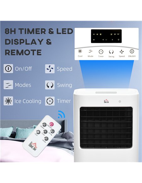 HOMCOM Air Cooler, Mobile Cooling Fan Humidifier Air Conditioner with 15L Water Tank, Oscillation, Remote, Timer, 32x37x74cm