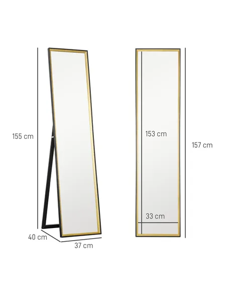 HOMCOM 157 x 37cm Elegant Full-Length Mirror - Black/Gold-Tone