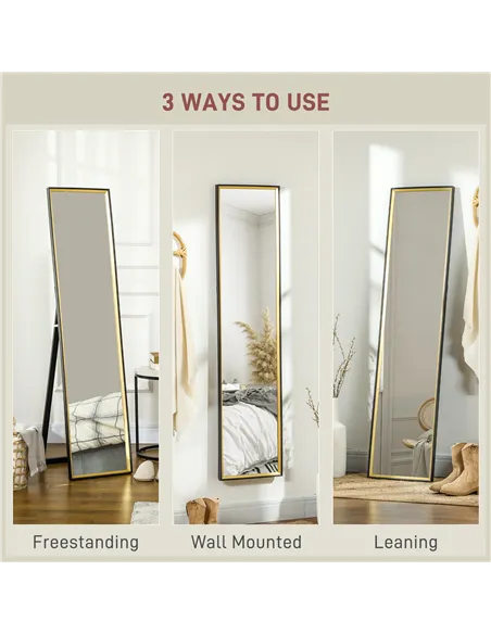 HOMCOM 157 x 37cm Elegant Full-Length Mirror - Black/Gold-Tone