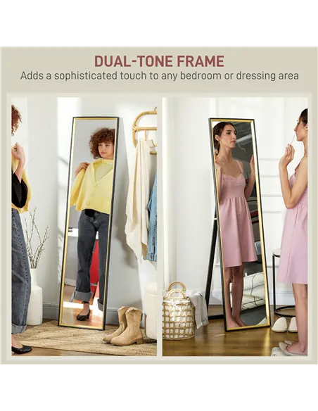 HOMCOM 157 x 37cm Elegant Full-Length Mirror - Black/Gold-Tone