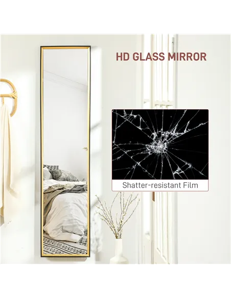 HOMCOM 157 x 37cm Elegant Full-Length Mirror - Black/Gold-Tone