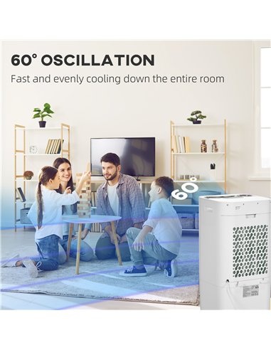 HOMCOM Air Cooler, Mobile Cooling Fan Humidifier Air Conditioner with 15L Water Tank, Oscillation, Remote, Timer, 32x37x74cm